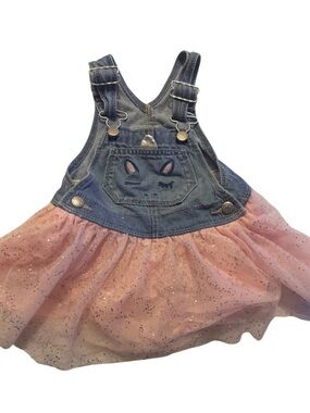 Denim & Pink Tulle Unicorn Pocket Overall Dress for Kids